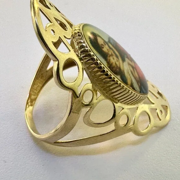 Vintage 14K Yellow Gold Madonna and Child Ring Size 8.5-5.61g - Picture 6 of 12